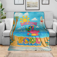 Welcome to Our Pool Floating Flamingo Tropical Throw Blanket Oasis Summer Vibes Beach Vacation