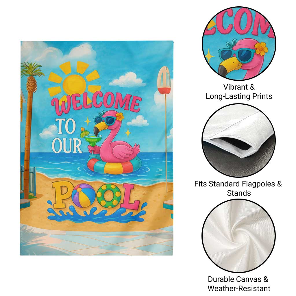 Welcome to Our Pool Floating Flamingo Tropical Garden Flag Oasis Summer Vibes Beach Vacation