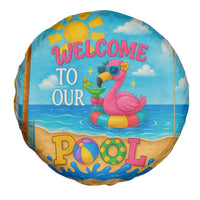 Welcome to Our Pool Floating Flamingo Tropical Spare Tire Cover Oasis Summer Vibes Beach Vacation