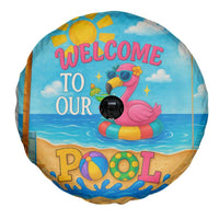 Welcome to Our Pool Floating Flamingo Tropical Spare Tire Cover Oasis Summer Vibes Beach Vacation