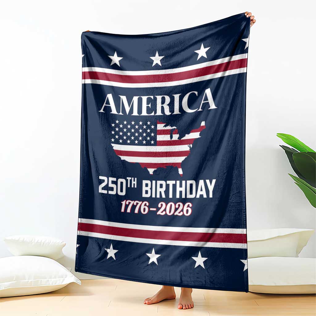 America 250th Birthday 1776 2026 Patriotic USA Map Throw Blanket Red White Blue 4th of July Independence Celebration