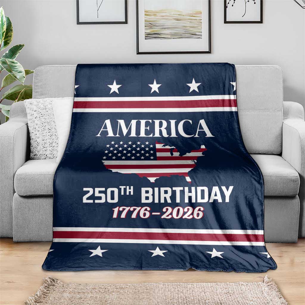 America 250th Birthday 1776 2026 Patriotic USA Map Throw Blanket Red White Blue 4th of July Independence Celebration