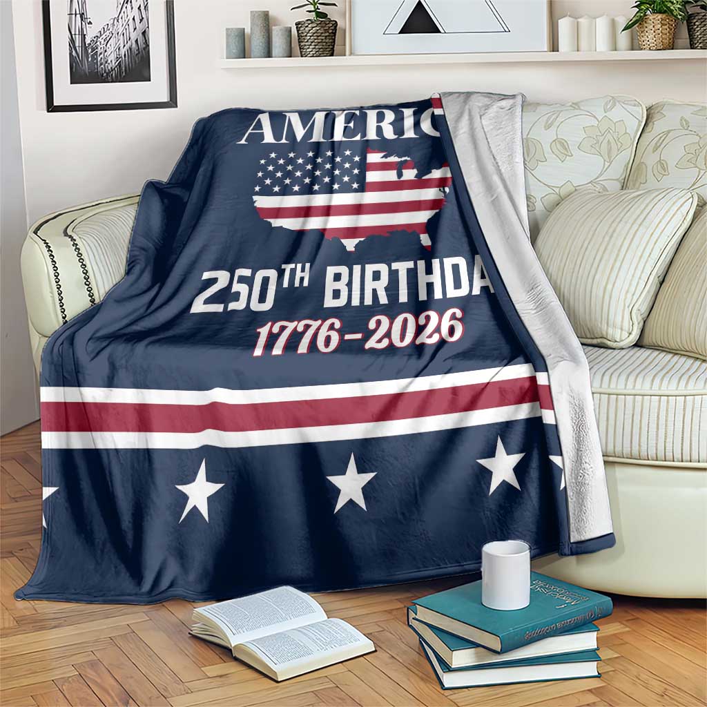 America 250th Birthday 1776 2026 Patriotic USA Map Throw Blanket Red White Blue 4th of July Independence Celebration