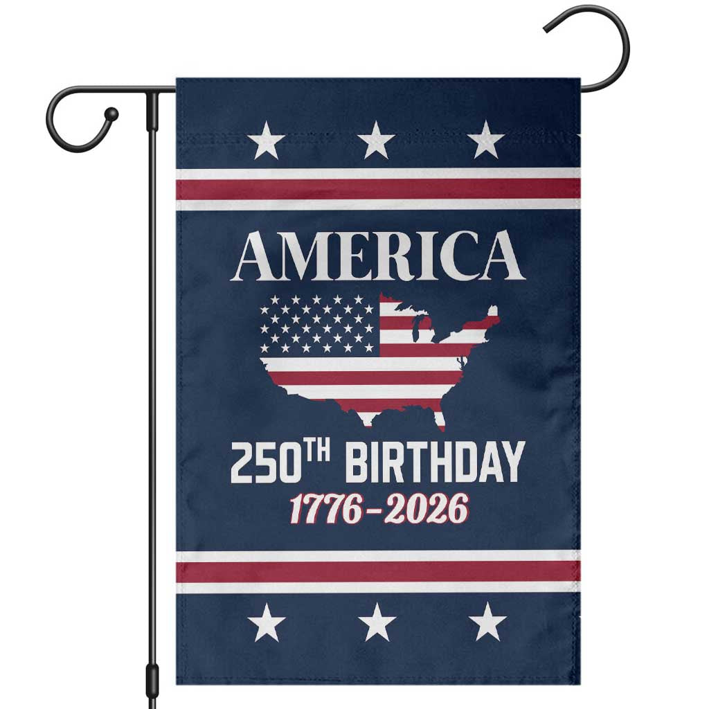 America 250th Birthday 1776 2026 Patriotic USA Map Garden Flag Red White Blue 4th of July Independence Celebration