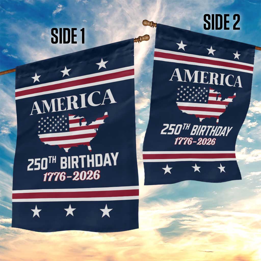 America 250th Birthday 1776 2026 Patriotic USA Map Garden Flag Red White Blue 4th of July Independence Celebration