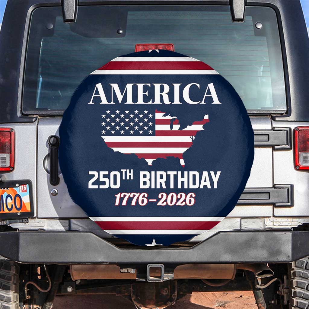 America 250th Birthday 1776 2026 Patriotic USA Map Spare Tire Cover Red White Blue 4th of July Independence Celebration