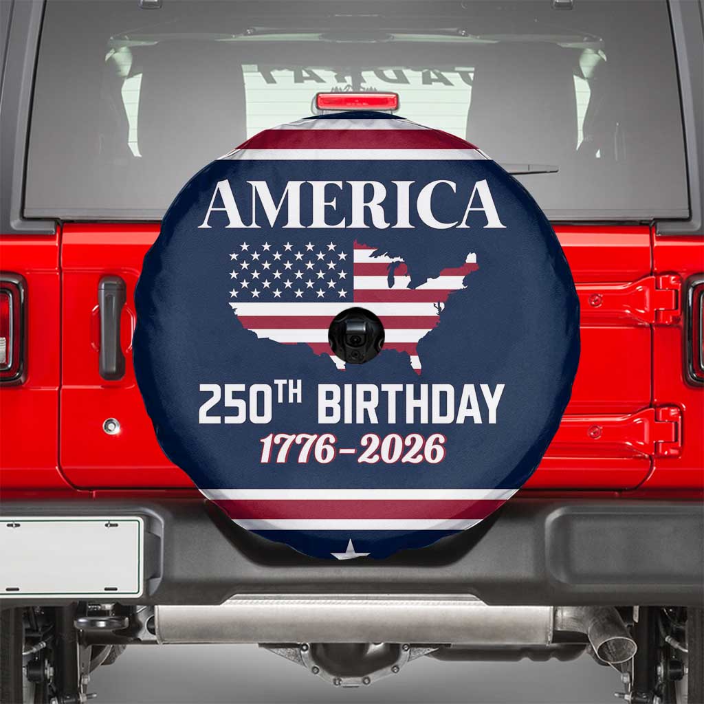 America 250th Birthday 1776 2026 Patriotic USA Map Spare Tire Cover Red White Blue 4th of July Independence Celebration