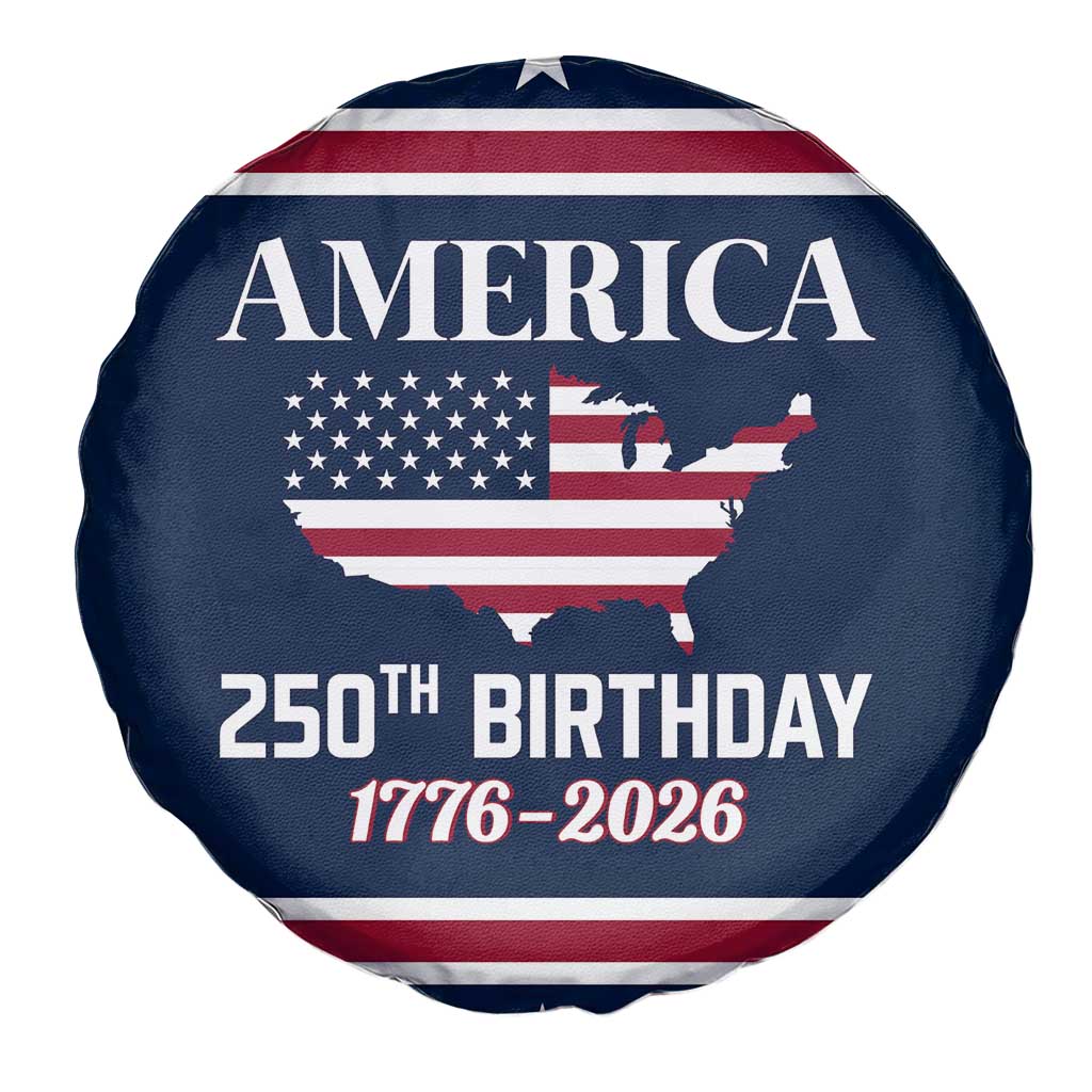 America 250th Birthday 1776 2026 Patriotic USA Map Spare Tire Cover Red White Blue 4th of July Independence Celebration