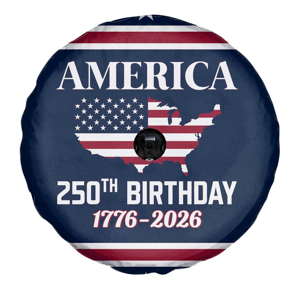 America 250th Birthday 1776 2026 Patriotic USA Map Spare Tire Cover Red White Blue 4th of July Independence Celebration