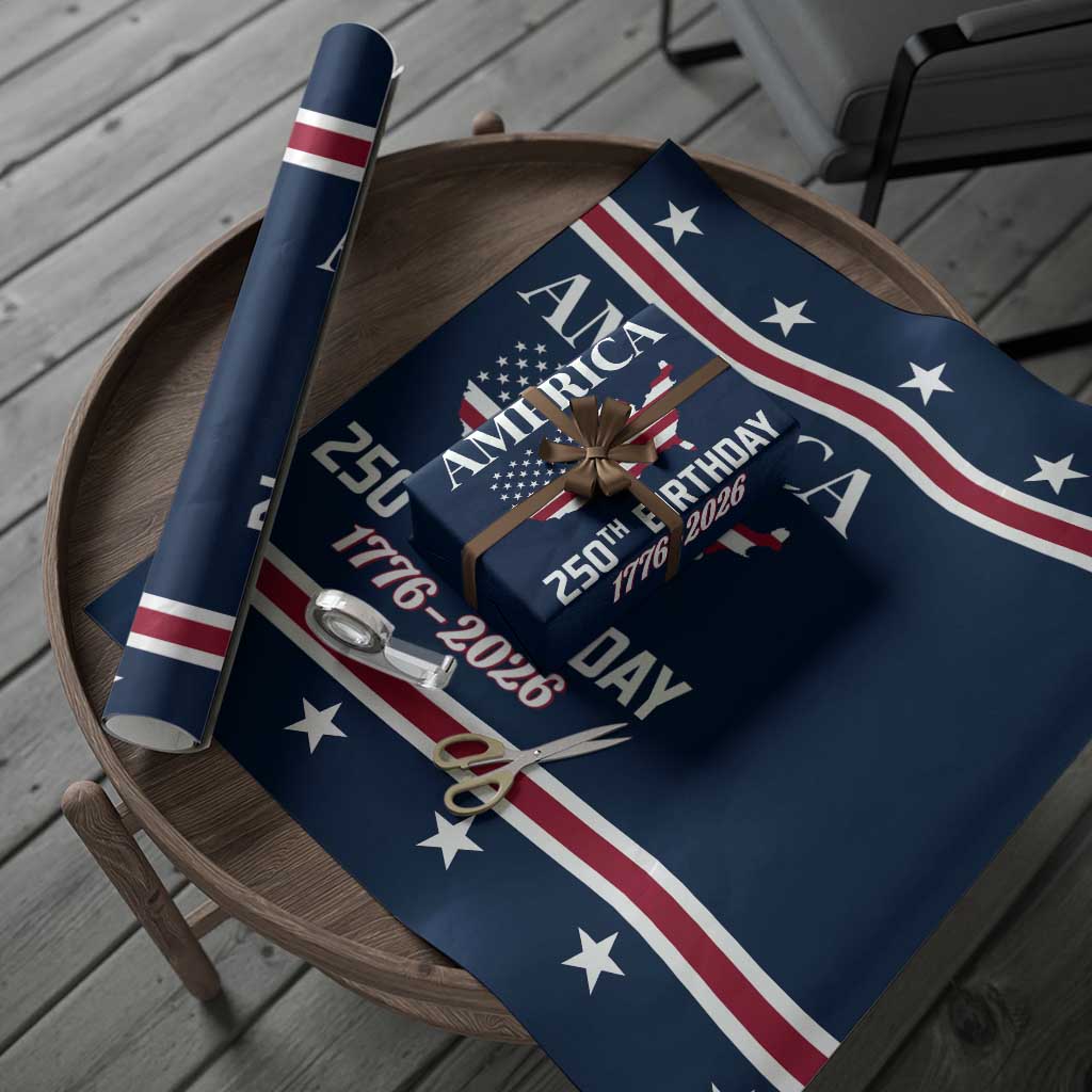 America 250th Birthday 1776 2026 Patriotic USA Map Wrapping Paper Roll Red White Blue 4th of July Independence Celebration