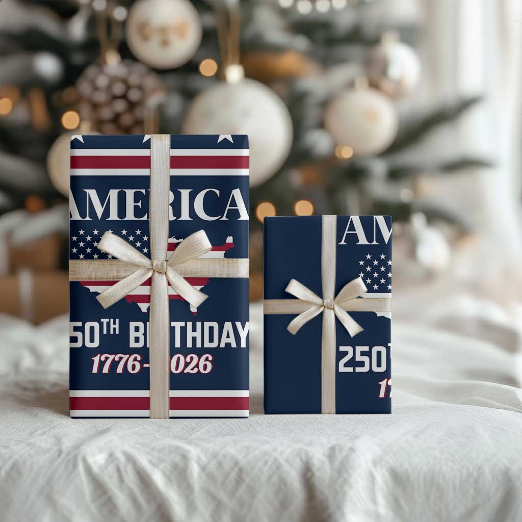 America 250th Birthday 1776 2026 Patriotic USA Map Wrapping Paper Roll Red White Blue 4th of July Independence Celebration