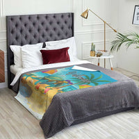 Welcome Beach Sea Turtle Relaxing in Chair Throw Blanket Tropical Oasis Summer Vibes Vacation]