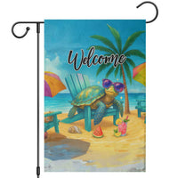 Welcome Beach Sea Turtle Relaxing in Chair Garden Flag Tropical Oasis Summer Vibes Vacation]