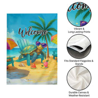 Welcome Beach Sea Turtle Relaxing in Chair Garden Flag Tropical Oasis Summer Vibes Vacation]