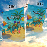 Welcome Beach Sea Turtle Relaxing in Chair Garden Flag Tropical Oasis Summer Vibes Vacation]