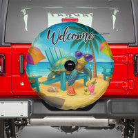 Welcome Beach Sea Turtle Relaxing in Chair Spare Tire Cover Tropical Oasis Summer Vibes Vacation]