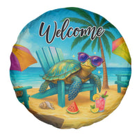 Welcome Beach Sea Turtle Relaxing in Chair Spare Tire Cover Tropical Oasis Summer Vibes Vacation]