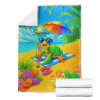 Summer Sea Turtle Drinking Cocktail Throw Blanket Beach Paradise Oasis Vacation