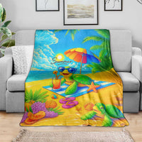 Summer Sea Turtle Drinking Cocktail Throw Blanket Beach Paradise Oasis Vacation