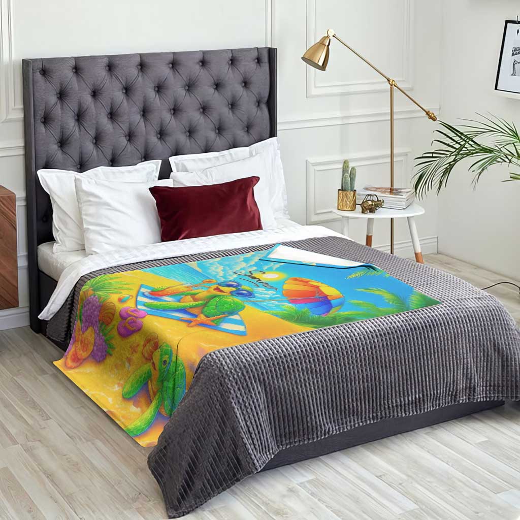 Summer Sea Turtle Drinking Cocktail Throw Blanket Beach Paradise Oasis Vacation