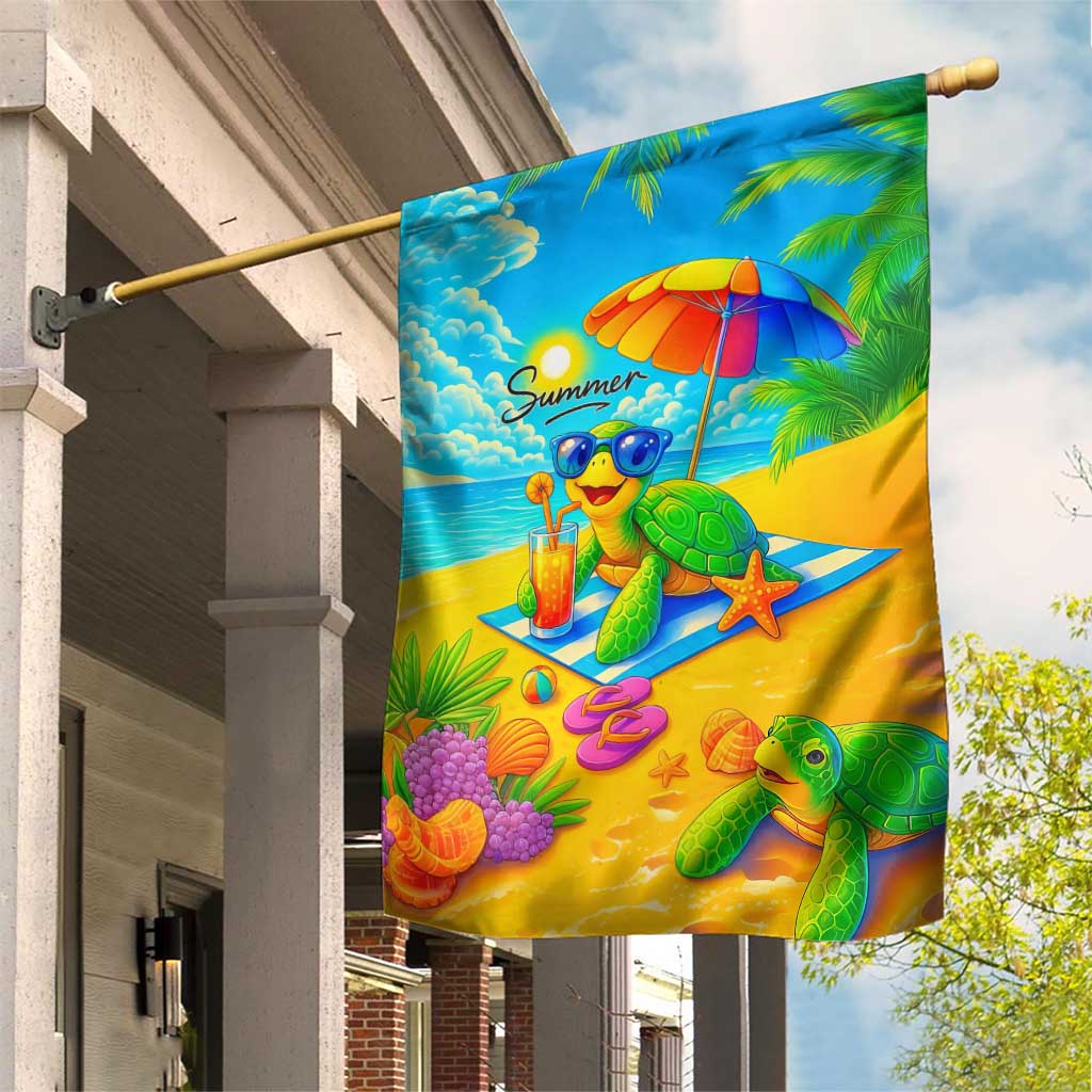 Summer Sea Turtle Drinking Cocktail Garden Flag Beach Paradise Oasis Vacation