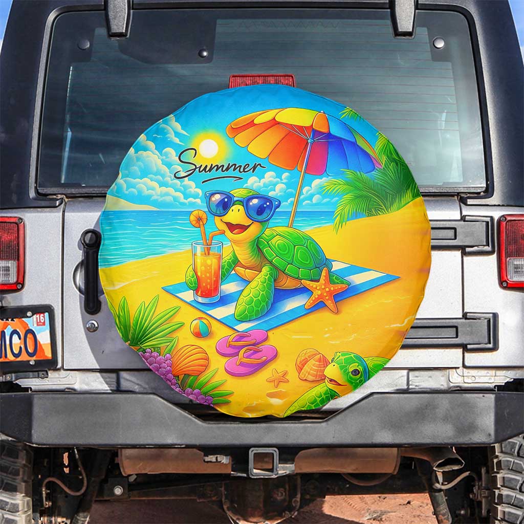 Summer Sea Turtle Drinking Cocktail Spare Tire Cover Beach Paradise Oasis Vacation