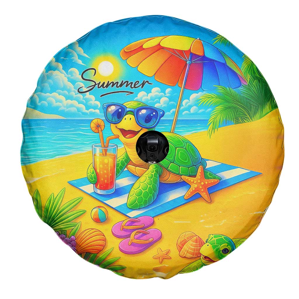 Summer Sea Turtle Drinking Cocktail Spare Tire Cover Beach Paradise Oasis Vacation