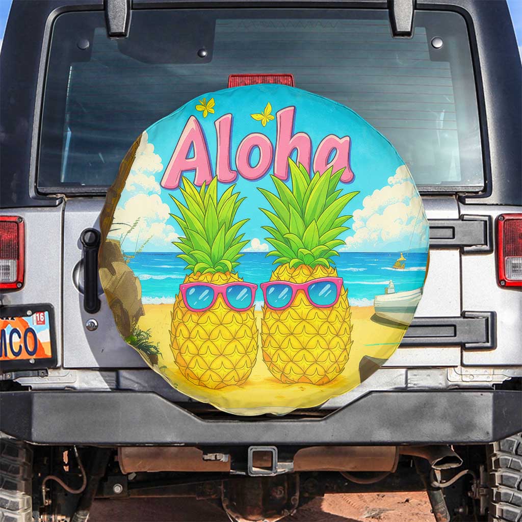 Aloha Sunglasses Pineapples Tropical Hawaii Spare Tire Cover Beach Vacation Oasis Summer Vibes