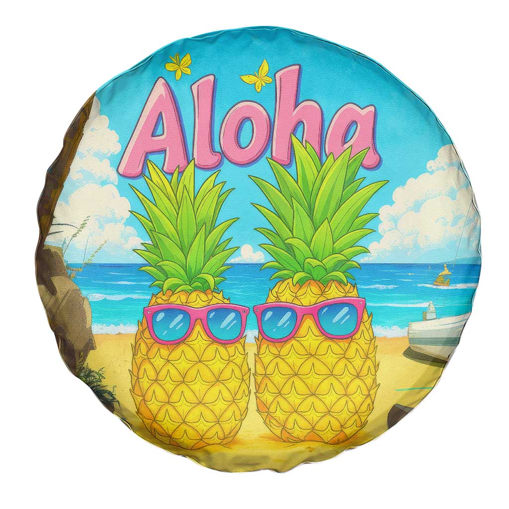 Aloha Sunglasses Pineapples Tropical Hawaii Spare Tire Cover Beach Vacation Oasis Summer Vibes