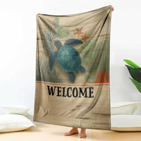 Welcome Sea Turtle Coastal Coral Wood Texture Ocean Throw Blanket