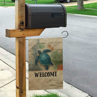 Welcome Sea Turtle Coastal Coral Wood Texture Ocean Garden Flag