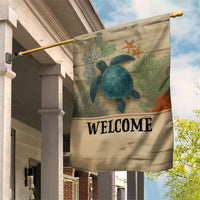 Welcome Sea Turtle Coastal Coral Wood Texture Ocean Garden Flag