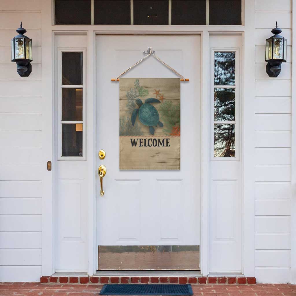 Welcome Sea Turtle Coastal Coral Wood Texture Ocean Garden Flag