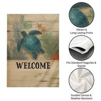 Welcome Sea Turtle Coastal Coral Wood Texture Ocean Garden Flag