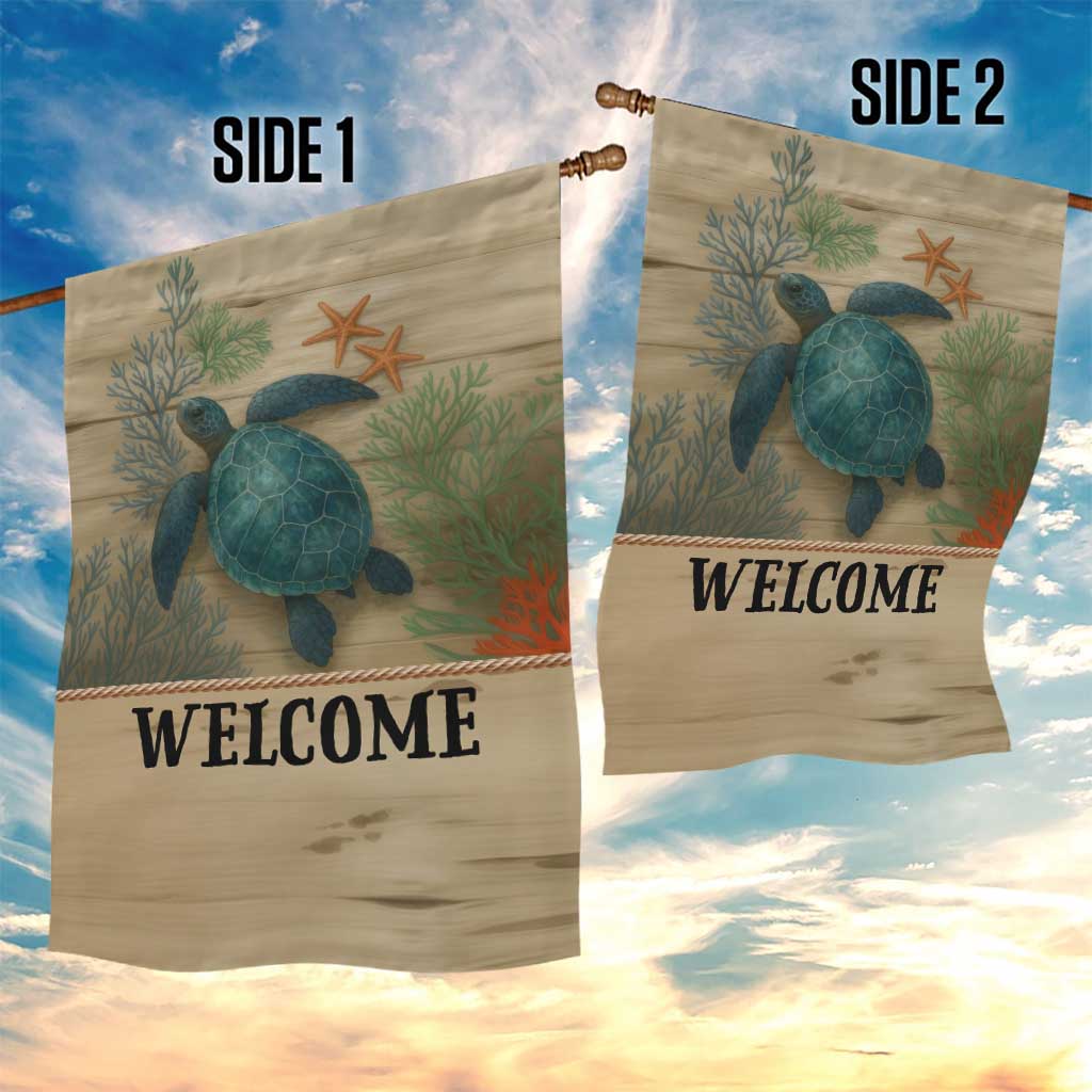 Welcome Sea Turtle Coastal Coral Wood Texture Ocean Garden Flag