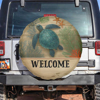 Welcome Sea Turtle Coastal Coral Wood Texture Ocean Spare Tire Cover