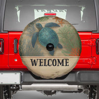 Welcome Sea Turtle Coastal Coral Wood Texture Ocean Spare Tire Cover
