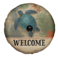 Welcome Sea Turtle Coastal Coral Wood Texture Ocean Spare Tire Cover