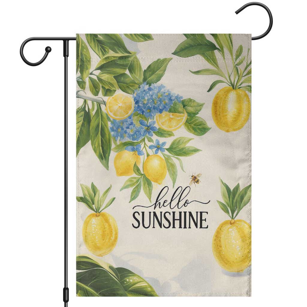 Hello Sunshine Watercolor Lemons and Hydrangeas Floral Garden Flag