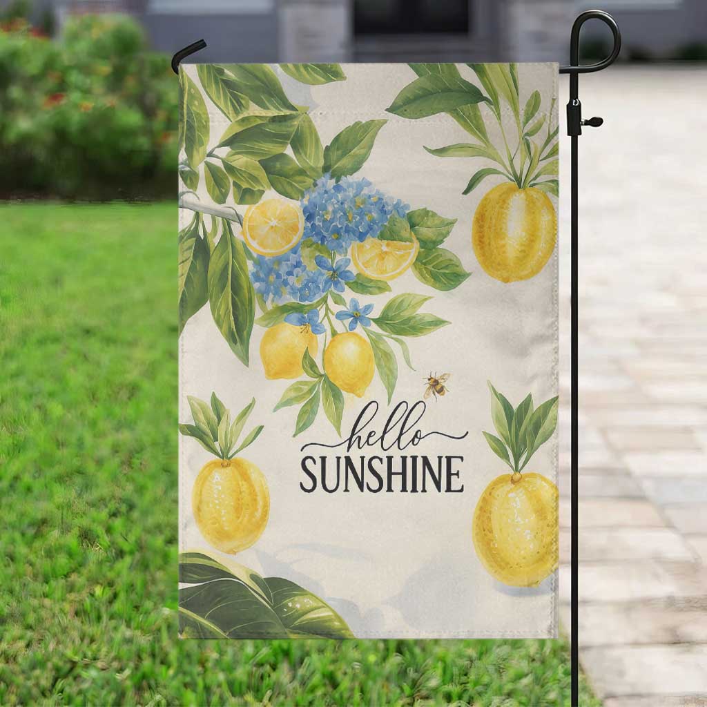 Hello Sunshine Watercolor Lemons and Hydrangeas Floral Garden Flag