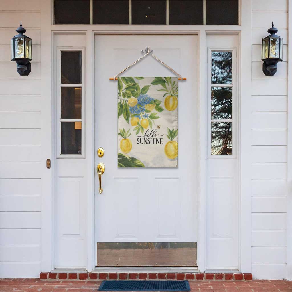 Hello Sunshine Watercolor Lemons and Hydrangeas Floral Garden Flag