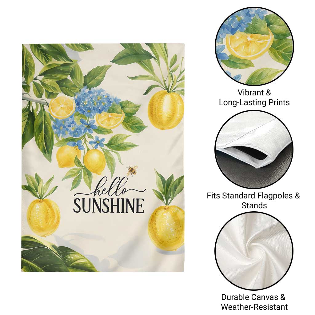 Hello Sunshine Watercolor Lemons and Hydrangeas Floral Garden Flag