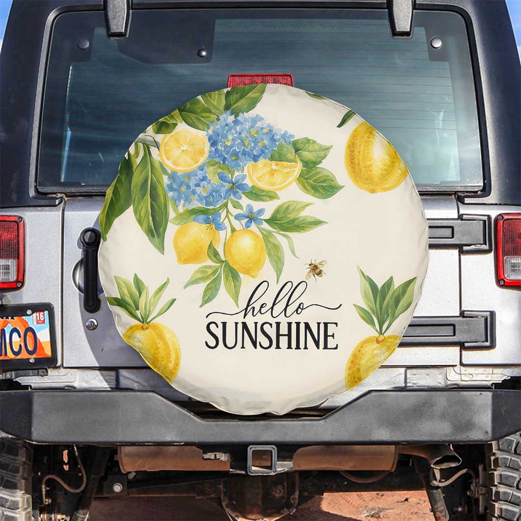 Hello Sunshine Watercolor Lemons and Hydrangeas Floral Spare Tire Cover