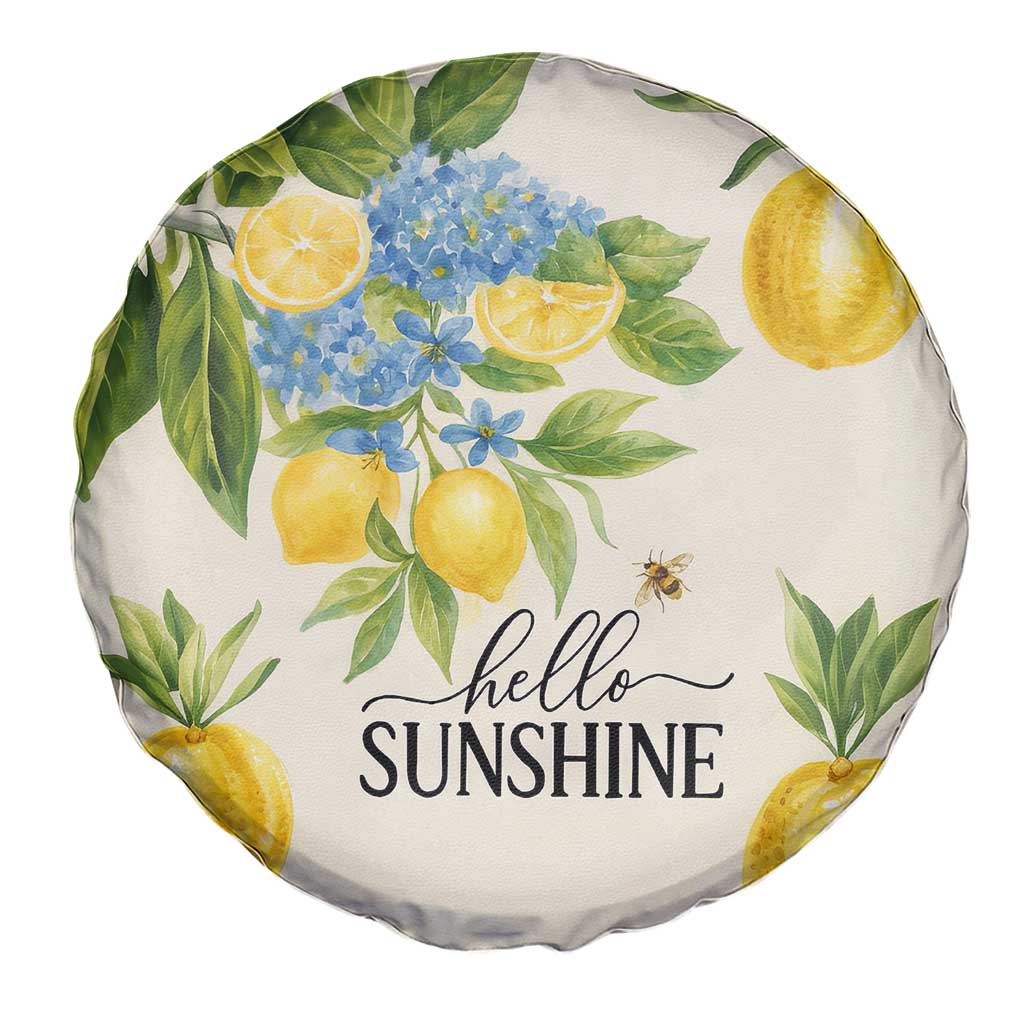 Hello Sunshine Watercolor Lemons and Hydrangeas Floral Spare Tire Cover