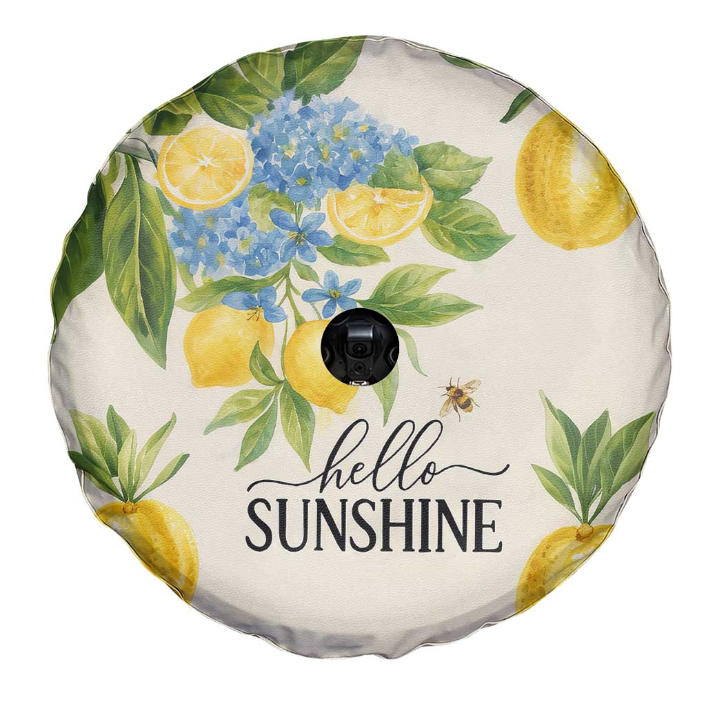 Hello Sunshine Watercolor Lemons and Hydrangeas Floral Spare Tire Cover