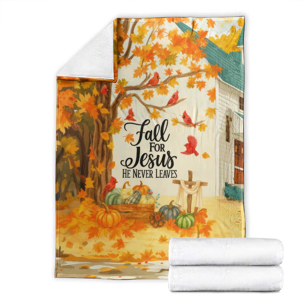 Fall for Jesus He Never Leaves Autumn Church and Pumpkins Throw Blanket