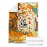 Fall for Jesus He Never Leaves Autumn Church and Pumpkins Throw Blanket