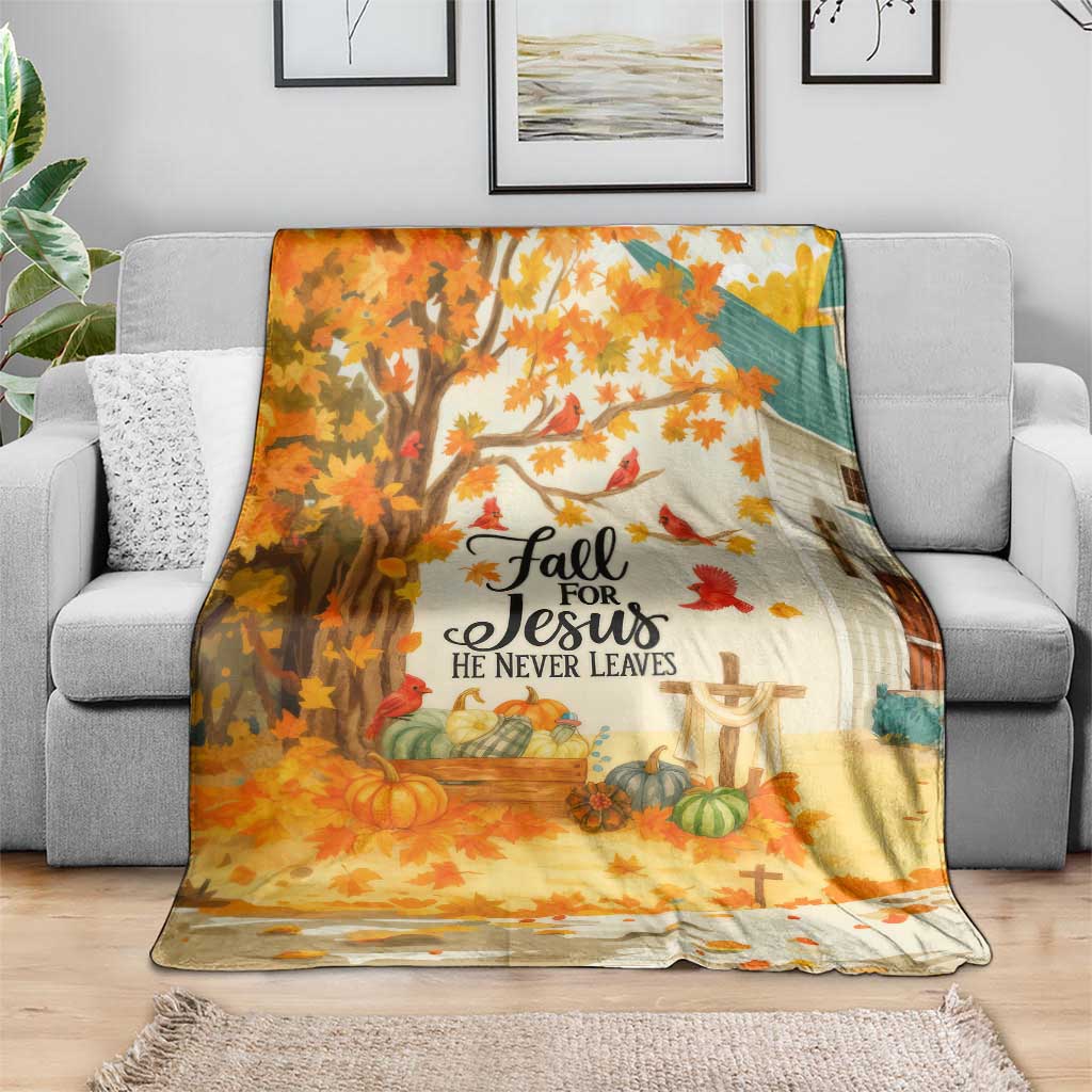 Fall for Jesus He Never Leaves Autumn Church and Pumpkins Throw Blanket
