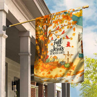 Fall for Jesus He Never Leaves Autumn Church and Pumpkins Garden Flag