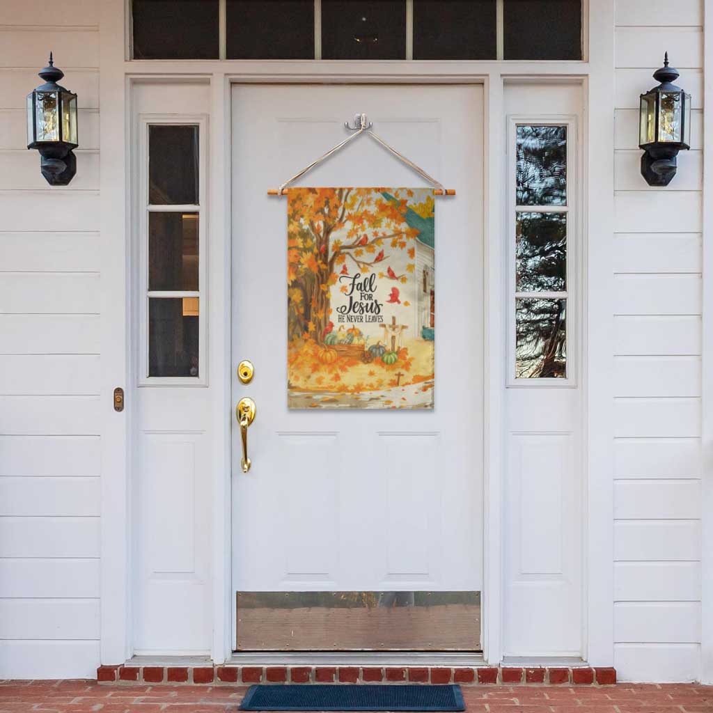 Fall for Jesus He Never Leaves Autumn Church and Pumpkins Garden Flag